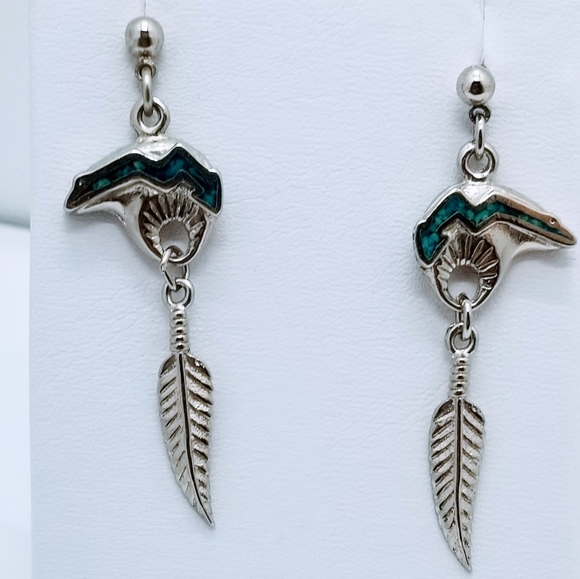 EF* Earring Fashion w/Turquoise & Feather - Picture 1 of 3